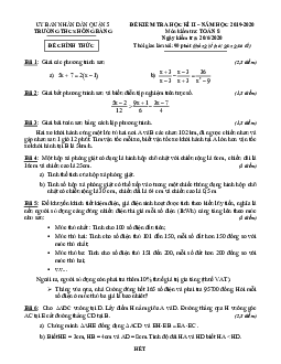 Đề thi HK2 Toán 8 năm 2019 – 2020 trường THCS Hồng Bàng – TP HCM