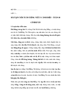 Bài tập cuối tuần tiếng Việt lớp 3 Cánh diều Tuần 18 cơ bản