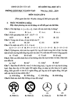 Đề học kỳ 1 Toán 6 năm 2023 – 2024 phòng GD&ĐT Tây Hồ – Hà Nội