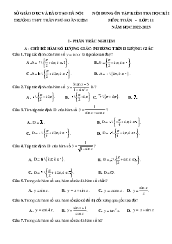 Nội dung ôn tập cuối kì 1 Toán 11 năm 2022 – 2023 trường THPT Trần Phú – Hà Nội