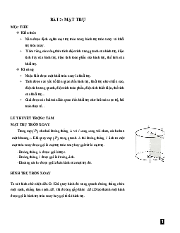 Bài giảng mặt trụ, hình trụ và khối trụ Toán 12