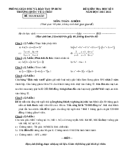 Đề tham khảo học kì 1 Toán 8 năm 2021 – 2022 trường Quốc tế Á Châu – TP HCM