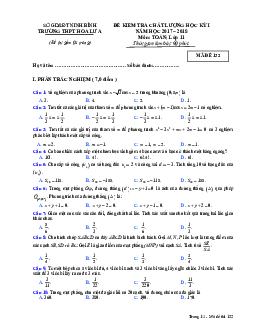 Đề thi HK1 Toán 11 năm học 2017 – 2018 trường THPT Hoa Lư A – Ninh Bình