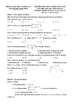 Đề thi giữa kì 2 Toán 9 năm 2023 – 2024 phòng GD&ĐT thành phố Ninh Bình