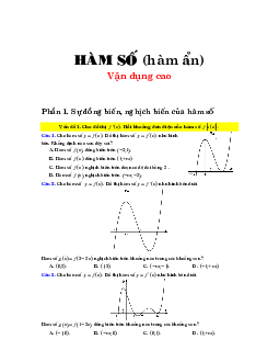 Bài tập trắc nghiệm hàm số (hàm ẩn) vận dụng cao Toán 12