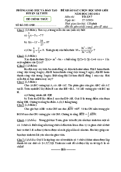 Đề khảo sát HSG Toán 7 năm 2023 – 2024 phòng GD&ĐT Lệ Thủy – Quảng Bình