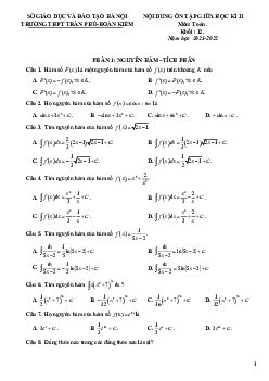 Ôn tập giữa học kì 2 Toán 12 năm 2021 – 2022 trường THPT Trần Phú – Hà Nội