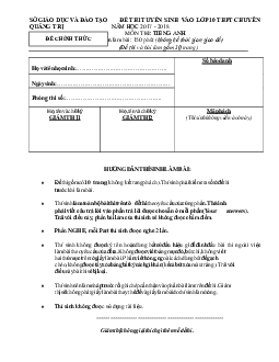 Đề thi Tuyển sinh vào lớp 10 THPT Chuyên sở GD&ĐT Quảng Trị năm 2013-2014