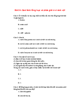 Trắc nghiệm Sinh học 10 Bài 24: Quá trình tổng hợp và phân giải ở vi sinh vật | Chân trời sáng tạo