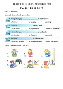 Đề thi tiếng Anh lớp 5 học kỳ 2 trường Tiểu học Minh Hà năm 2019 - 2020