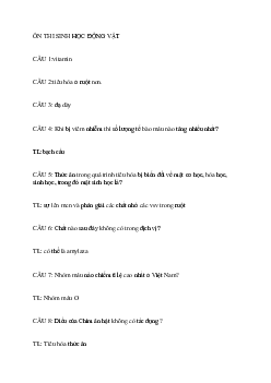 Câu hỏi ôn thi môn Sinh học động vật