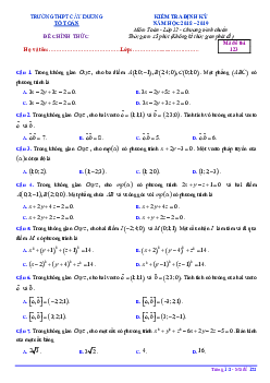 Đề kiểm tra Hình học 12 chương 3 năm 2018 – 2019 trường Cây Dương – Kiên Giang