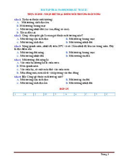 Trắc nghiệm Địa 7 Bài 12: Thực hành nhận biết đặt điểm môi trường đới nóng (có đáp án)