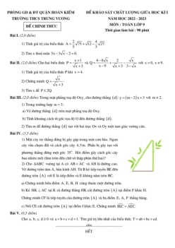 Đề giữa học kì 1 Toán 9 năm 2022 – 2023 trường THCS Trưng Vương – Hà Nội