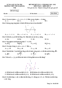 Đề thi thử TN THPT 2022 môn Toán lần 1 trường THPT Thị xã Quảng Trị