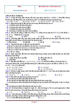 Đề kiểm tra giữa học kỳ 1 Vật lí 11 (có đáp án)