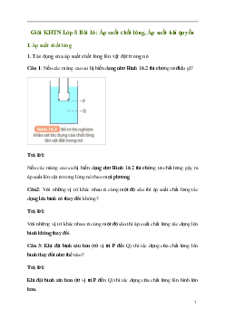 Giải KHTN 8 Bài 16: Áp suất chất lỏng. Áp suất khí quyển | Kết nối tri thức