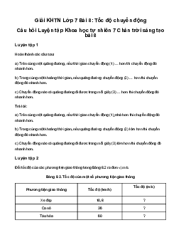 Giải Khoa học tự nhiên 7 Bài 8: Tốc độ chuyển động | Chân trời sáng tạo