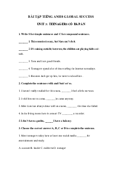 Bài tập tiếng Anh lớp 8 Unit 3 Teenagers Global success