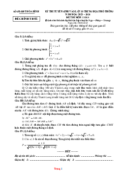 Đề thi tuyển sinh vào lớp 10 THPT năm 2023-2024 môn toán chuyên Nga- Pháp- Trung Sở GD Hòa Bình (có đáp án và lời giải chi tiết)