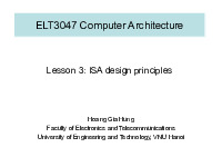 SLIDE Week 3 – Lecture 3 – ISA design princples Kiến Trúc Máy Tính | Trường Đại học Công nghệ, Đại học Quốc gia Hà Nội