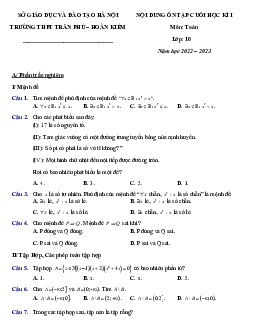 Nội dung ôn tập cuối kì 1 Toán 10 năm 2022 – 2023 trường THPT Trần Phú – Hà Nội