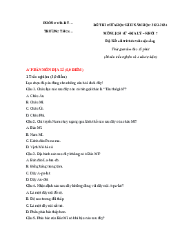 Đề thi giữa học kì 2 môn Lịch sử - Địa lí 7 năm 2023 - 2024 sách KNTT - Đề 6