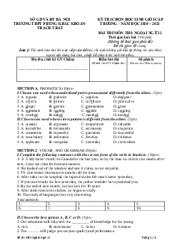 Thi Chọn Học Sinh Giỏi Cấp Trường - Năm Học 2020 – 2021 Bài Thi Môn Thi Ngoại Ngữ (tiếng Anh) 11 - Trường Thpt Phùng Khắc Khoan Thạch Thất