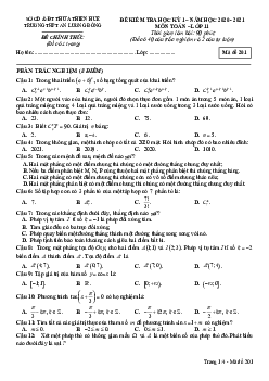 Đề thi HK1 Toán 11 năm 2020 – 2021 trường THPT An Lương Đông – TT Huế