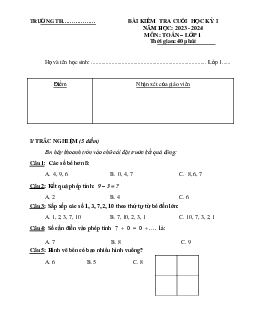 ĐỀ KIỂM TRA CUỐI HỌC KÌ 1 lớp 1 môn Toán - NĂM HỌC 2023-2024 | Đề 10 | Kết nối tri thức