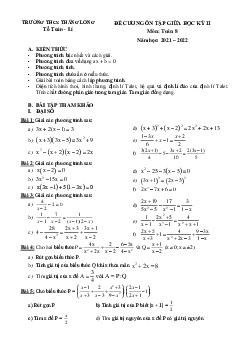 Đề cương giữa học kì 2 Toán 8 năm 2021 – 2022 trường THCS Thăng Long – Hà Nội