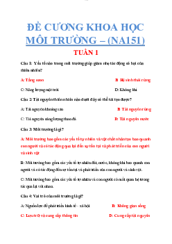 Đề cương trắc nghiệm khóa học môi trường ( có đáp án ) | Đại học Thăng Long