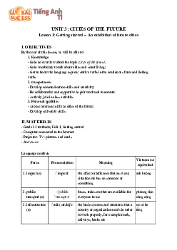 Unit 3: Cities of the future -  Giáo án Tiếng Anh 11 Global Success