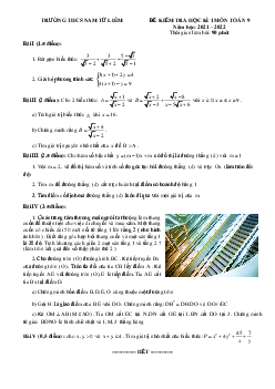 Đề kiểm tra học kì 1 Toán 9 năm 2021 – 2022 trường THCS Nam Từ Liêm – Hà Nội