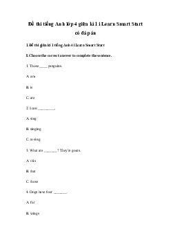 Đề thi tiếng Anh lớp 4 giữa học kì 1 i Learn Smart Start số 1