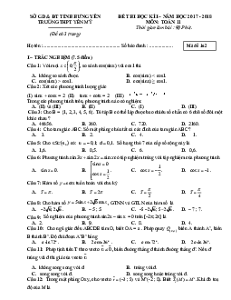 Đề thi học kỳ I Toán 11 năm học 2017 – 2018 trường THPT Yên Mỹ – Hưng Yên