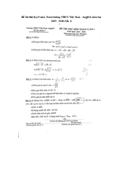 Đề thi thử lớp 9 môn Toán trường THCS Việt Nam - Angiêri năm học 2019 - 2020 (lần 1)