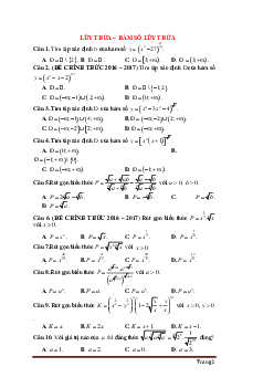Bài Tập Trắc Nghiệm Hàm Số Lũy Thừa Có Đáp Án