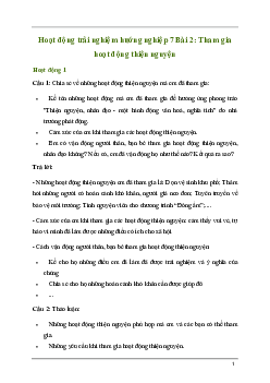 Giải Hoạt động trải nghiệm 7: Tham gia hoạt động thiện nguyện | Kết nối tri thức