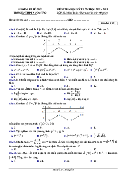 Đề học kỳ 1 Toán 12 năm 2022 – 2023 trường THPT Ngọc Tảo – Hà Nội