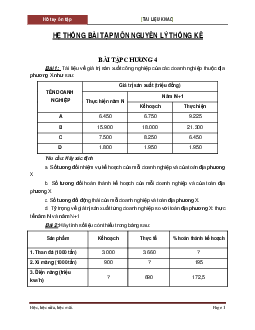 Hệ thống bài tập môn Nguyên lý thống kê | Học viện Nông nghiệp Việt Nam