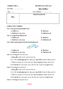 Đề thi giữa học kỳ 1 Tin Học 7 kết nối tri thức 2023-2024 (có đáp án)