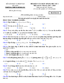 Đề KSCL học kỳ 1 Toán 11 năm học 2017 – 2018 trường THPT B Bình Lục – Hà Nam