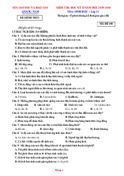 Đề thi cuối học kỳ II năm học 2020-2021 môn sinh 11 Sở GD và ĐT Quảng Nam mã đề 407 (có lời giải)