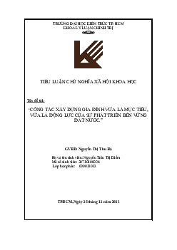 Tiểu luận “Công tác xây dựng gia đình vừa là mục tiêu, vừa là động lực của sự phát triển bền vững đất nước.”