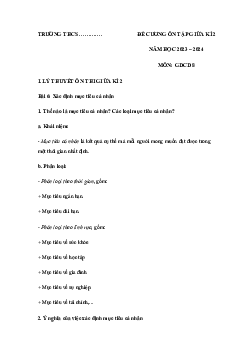 Đề cương ôn tập giữa học kì 2 môn Giáo dục công dân 8 sách Chân trời sáng tạo