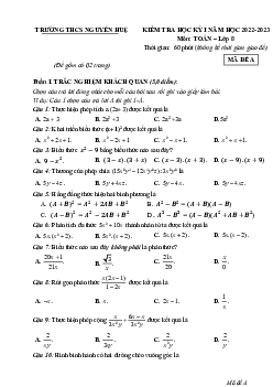 Đề học kỳ 1 Toán 8 năm 2022 – 2023 trường THCS Nguyễn Huệ – Quảng Nam