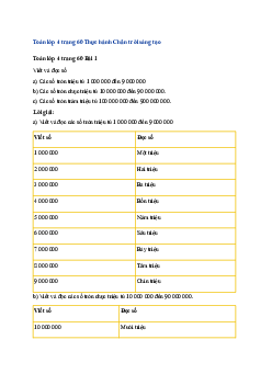 Toán lớp 4 trang 60, 61 Bài 25: Triệu - Lớp triệu Chân trời sáng tạo