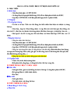Bài 12: Công thức phân tử hợp chất hữu cơ | Giáo án Hóa 11 Kết nối tri thức
