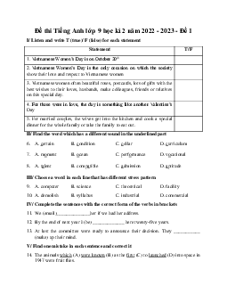 Đề thi Tiếng Anh lớp 9 học kì 2 năm 2022 - 2023 - Đề 1 (có file nghe)
